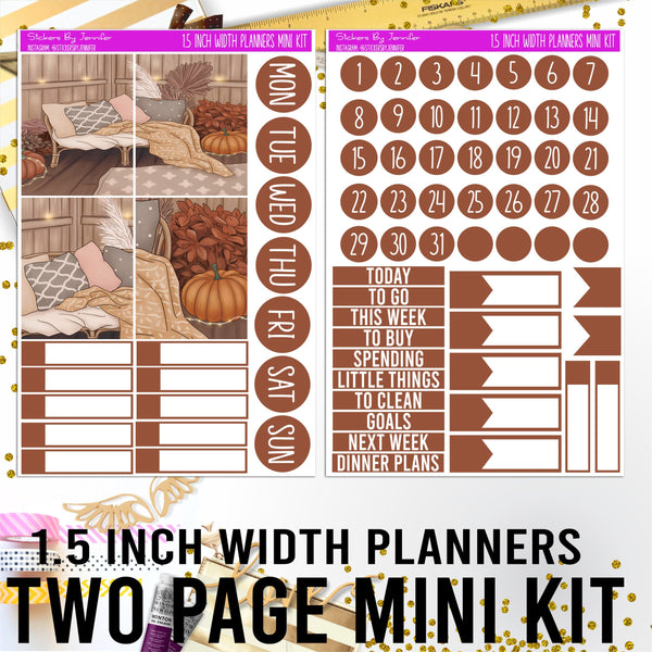 Two Page 1.5 Inch Width Mini Kit 008 Planner Stickers, Bullet Journal Stickers, Functional Planner Stickers, Stationary Stickers