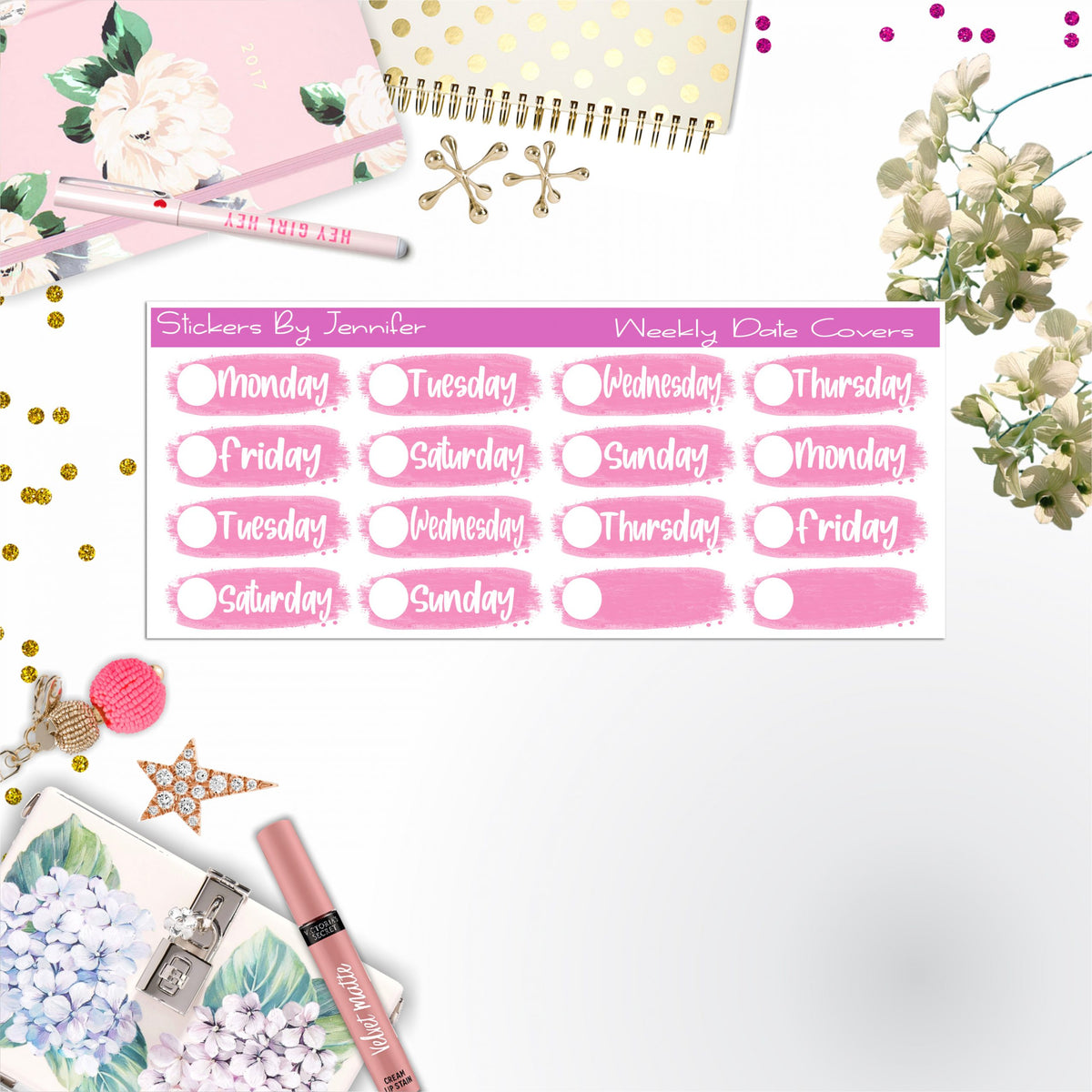 Weekly Date Covers 080 Planner Stickers, Journal Stickers, Functional Planner Stickers, Stationary Stickers