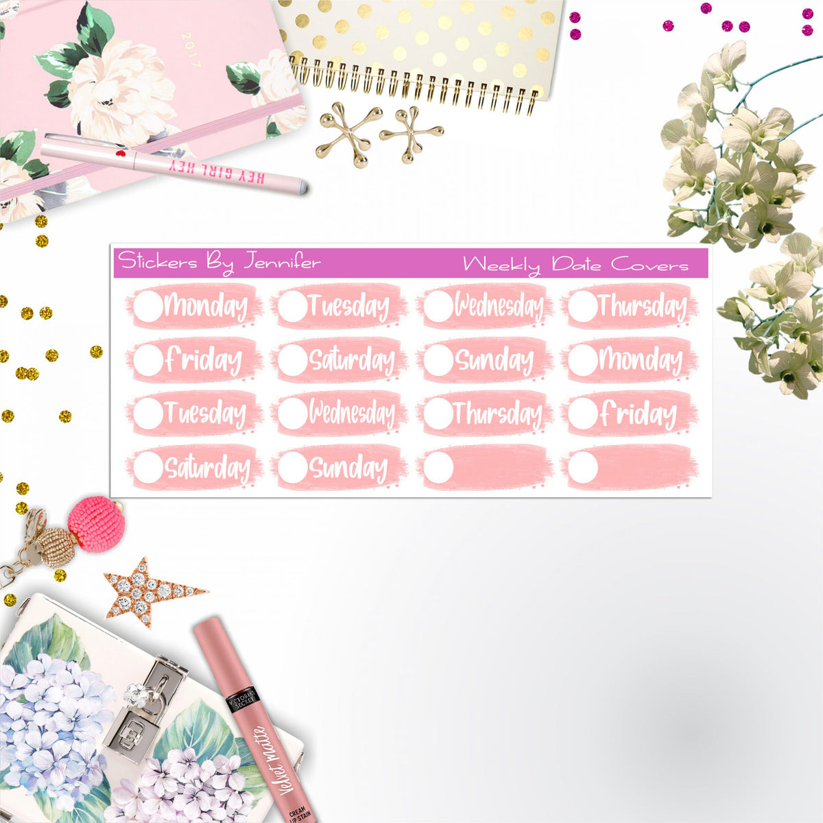 Weekly Date Covers 083 Planner Stickers, Journal Stickers, Functional Planner Stickers, Stationary Stickers
