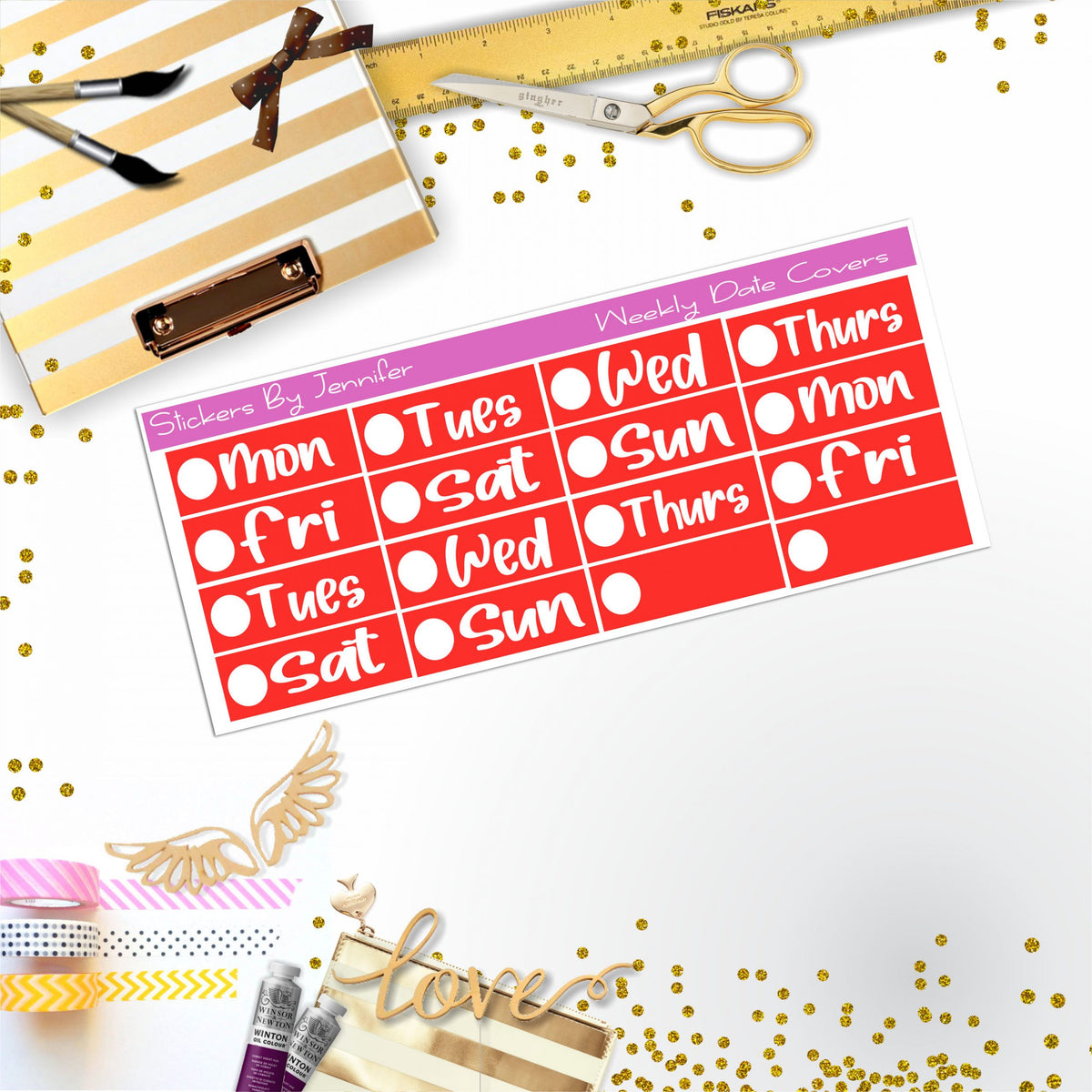 Weekly Date Covers R087 Planner Stickers, Journal Stickers, Functional Planner Stickers, Stationary Stickers