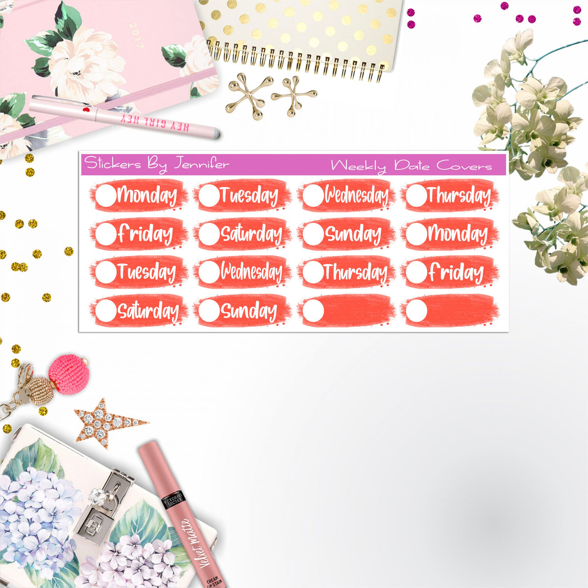 Weekly Date Covers 087 Planner Stickers, Journal Stickers, Functional Planner Stickers, Stationary Stickers