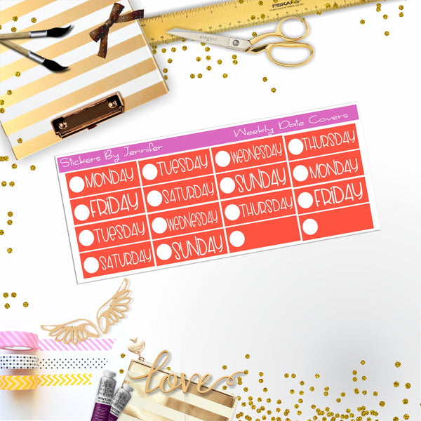 Weekly Date Covers P088 Planner Stickers, Journal Stickers, Functional Planner Stickers, Stationary Stickers