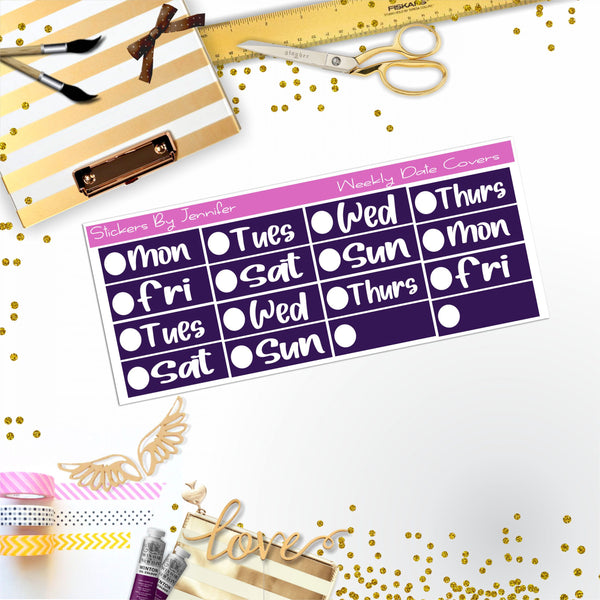 Weekly Date Covers R009 Planner Stickers, Journal Stickers, Functional Planner Stickers, Stationary Stickers