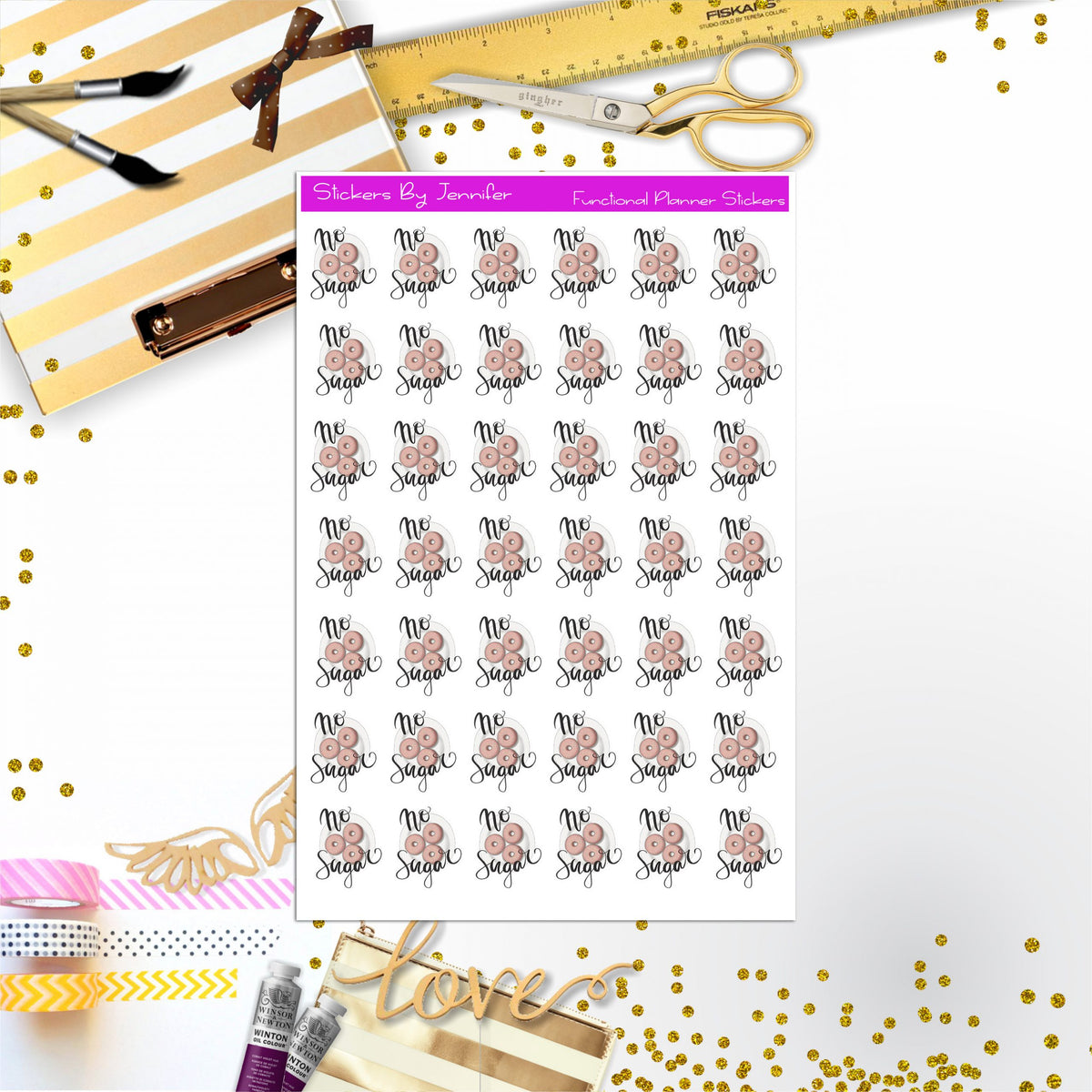 No Sugar Icon Stickers, Planner Stickers, Journal Stickers, Functional Planner Stickers, Stationary Stickers