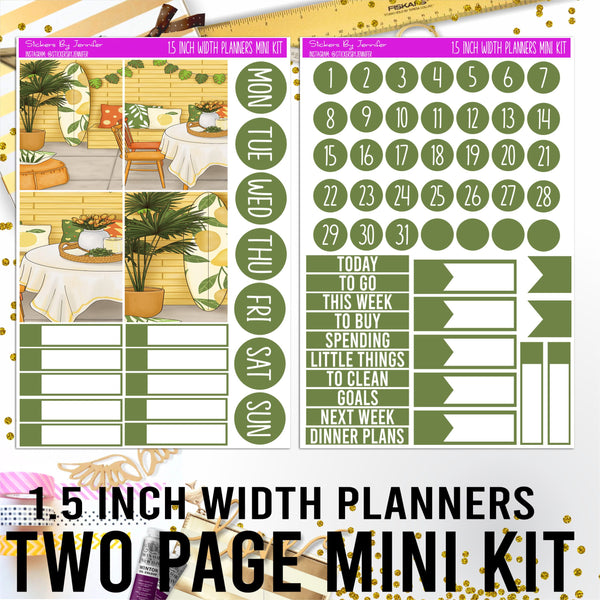 Two Page 1.5 Inch Width Mini Kit 009 Planner Stickers, Bullet Journal Stickers, Functional Planner Stickers, Stationary Stickers