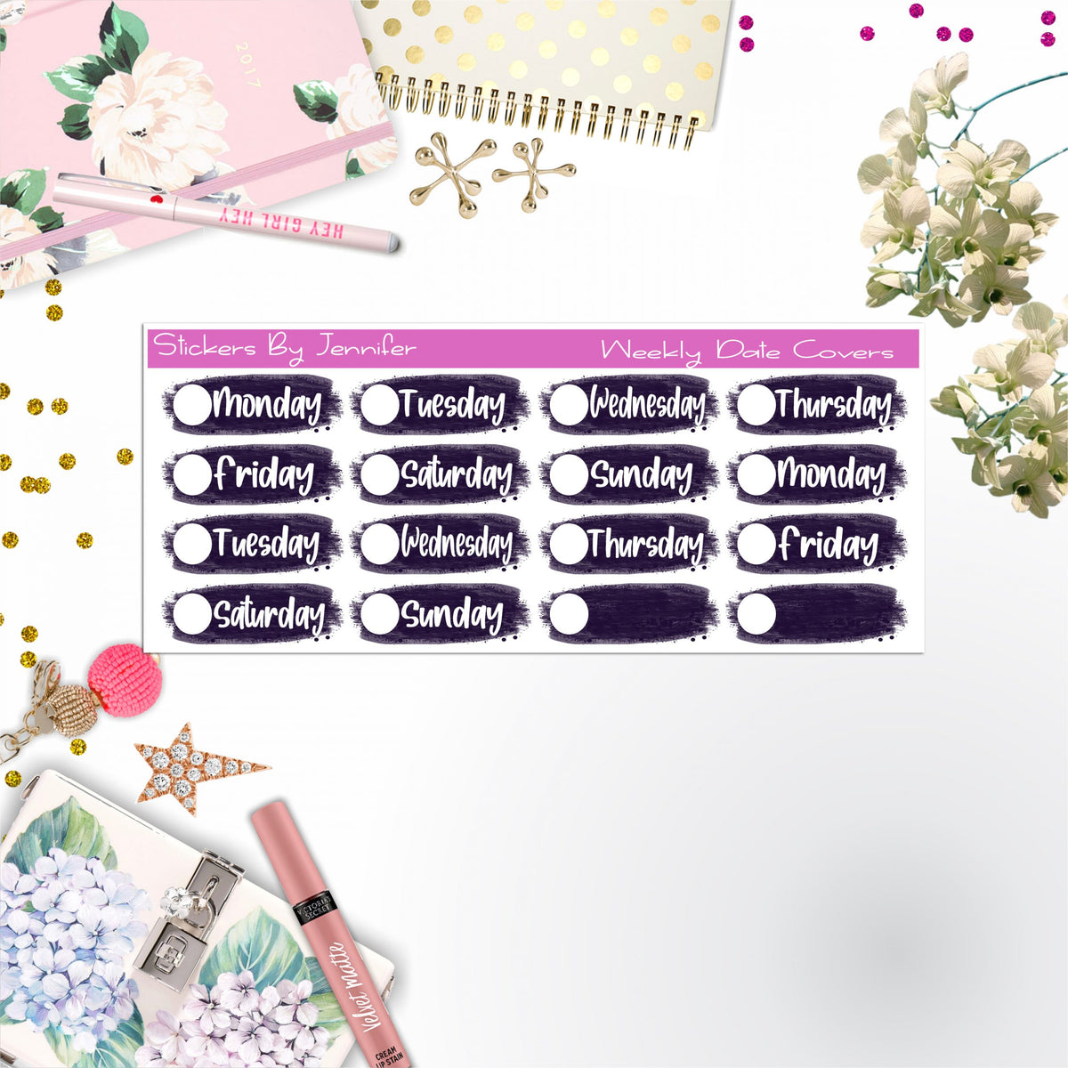 Weekly Date Covers 009 Planner Stickers, Journal Stickers, Functional Planner Stickers, Stationary Stickers