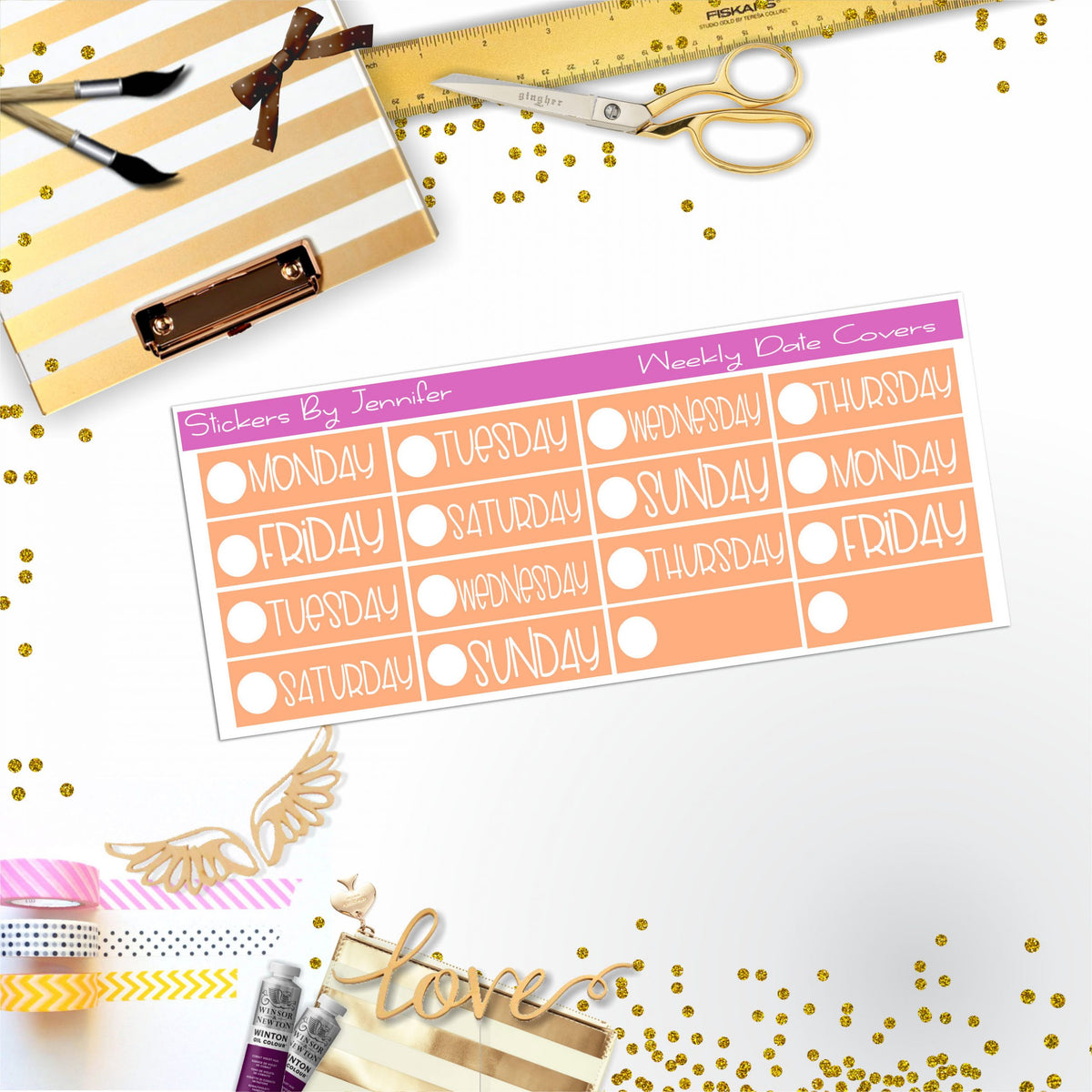 Weekly Date Covers P090 Planner Stickers, Journal Stickers, Functional Planner Stickers, Stationary Stickers
