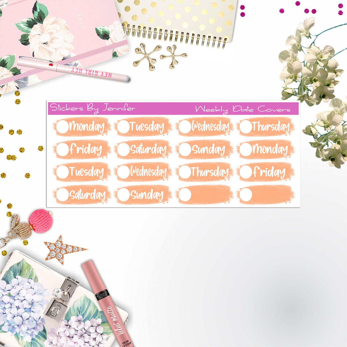 Weekly Date Covers 090 Planner Stickers, Journal Stickers, Functional Planner Stickers, Stationary Stickers