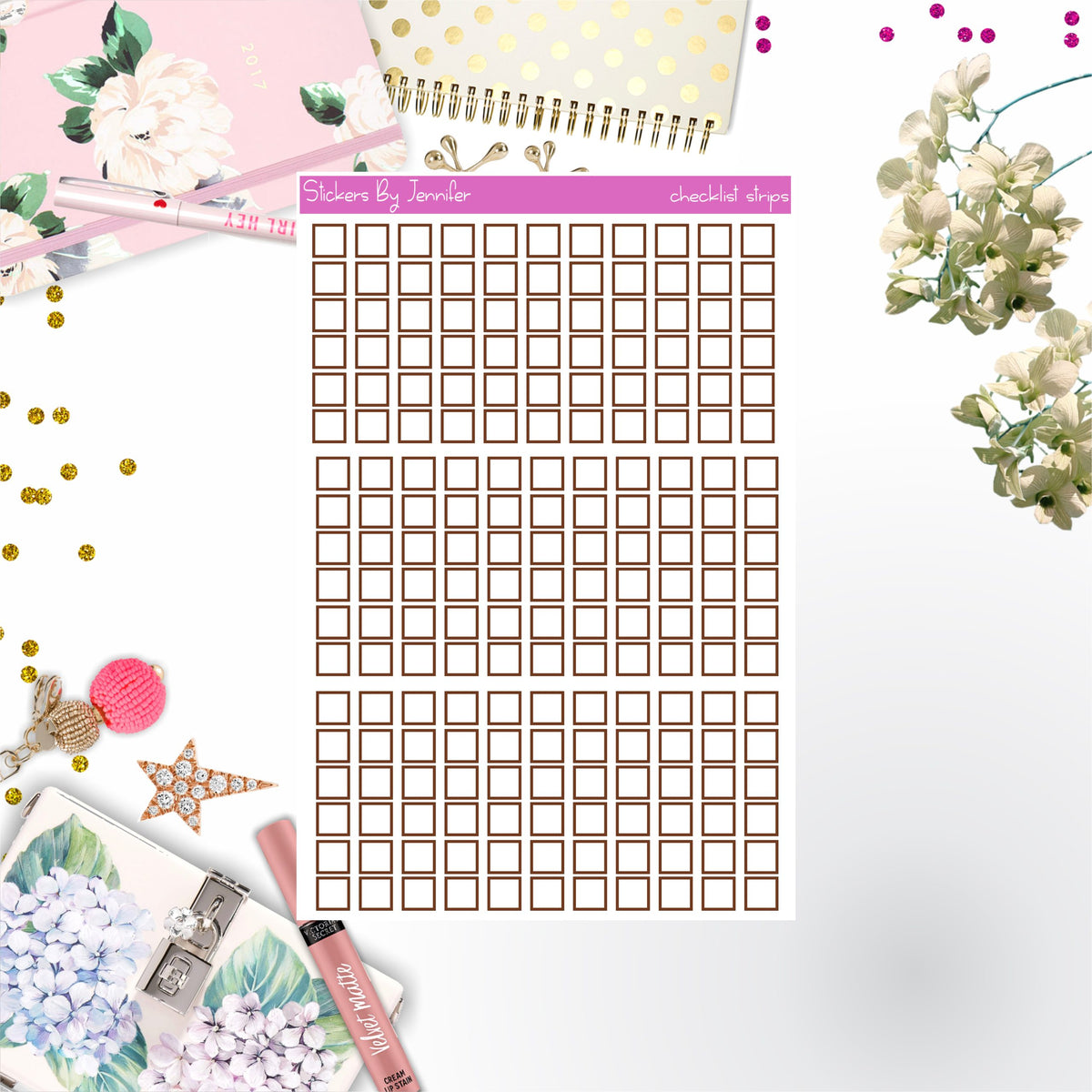 Checklist Strip Stickers 092, Bullet Journal Stickers, Functional Planner Stickers, Stationary Stickers