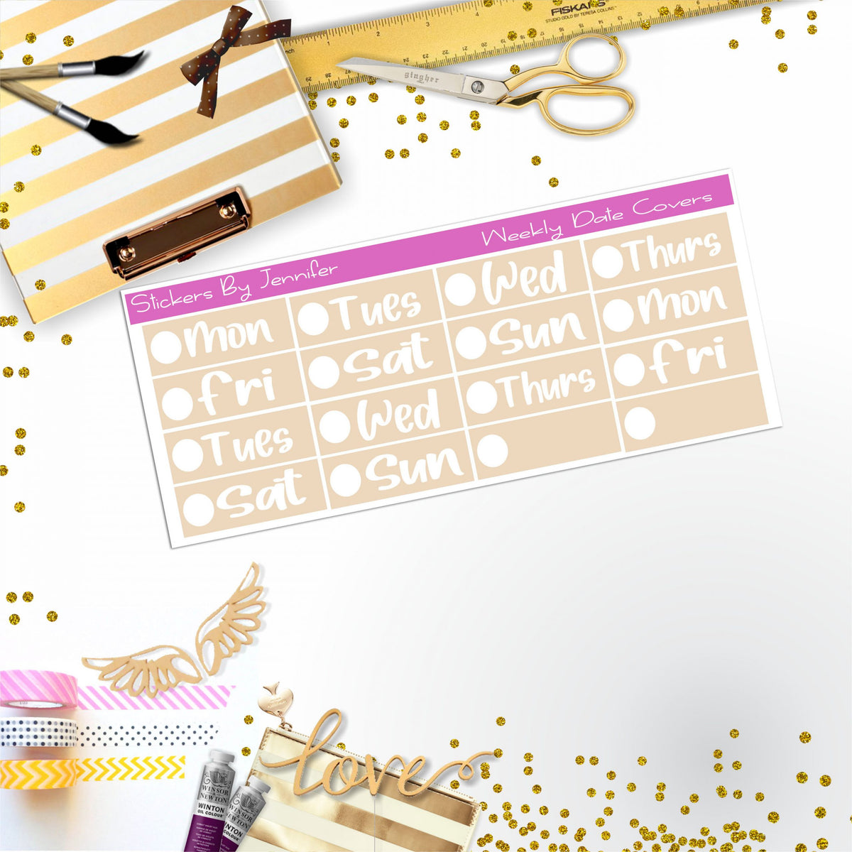 Weekly Date Covers R095 Planner Stickers, Journal Stickers, Functional Planner Stickers, Stationary Stickers