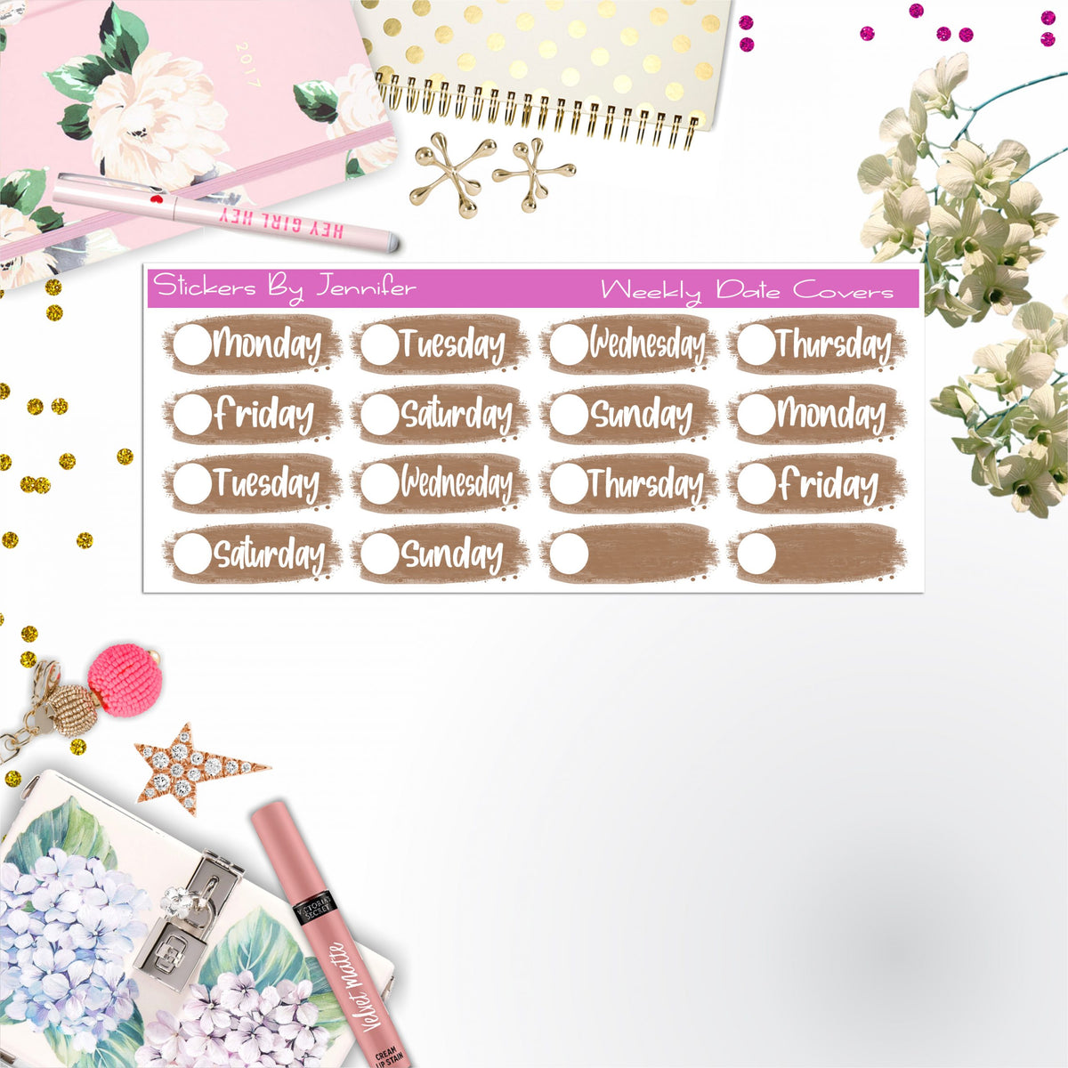Weekly Date Covers 097 Planner Stickers, Journal Stickers, Functional Planner Stickers, Stationary Stickers