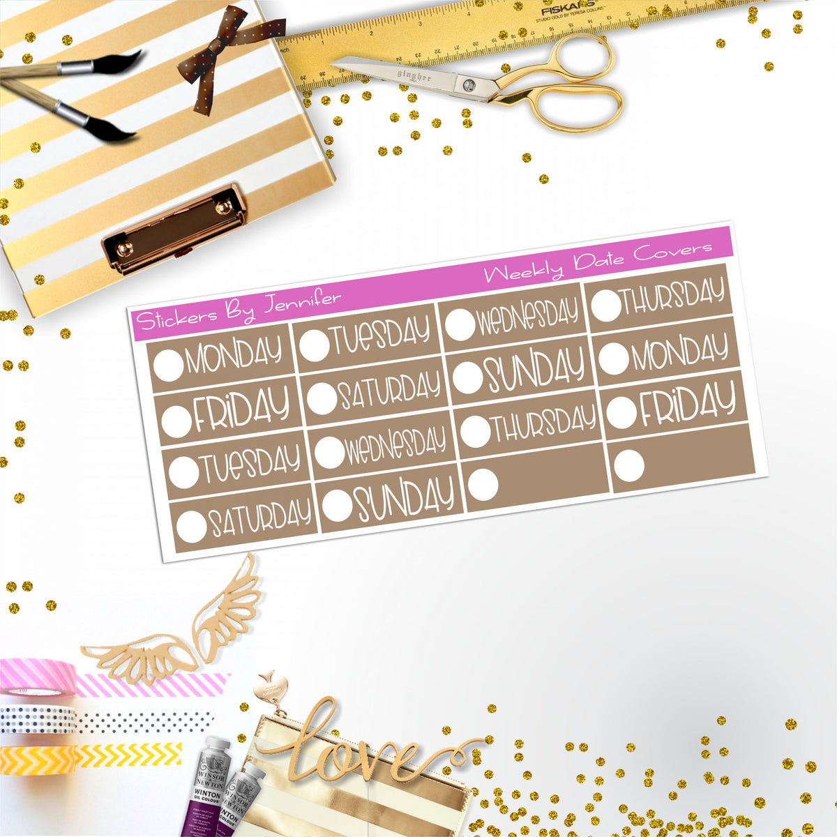 Weekly Date Covers P097 Planner Stickers, Journal Stickers, Functional Planner Stickers, Stationary Stickers