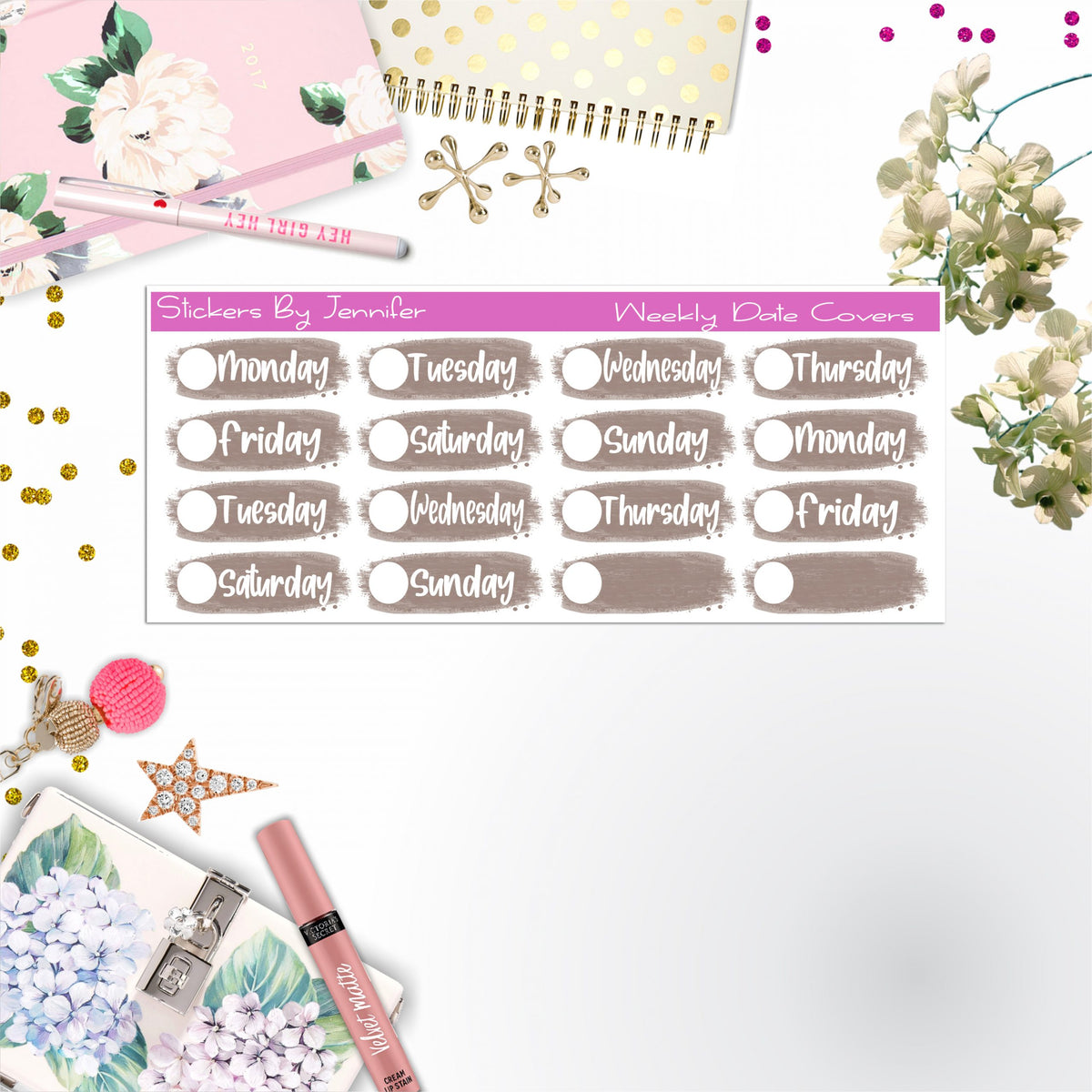 Weekly Date Covers 099 Planner Stickers, Journal Stickers, Functional Planner Stickers, Stationary Stickers