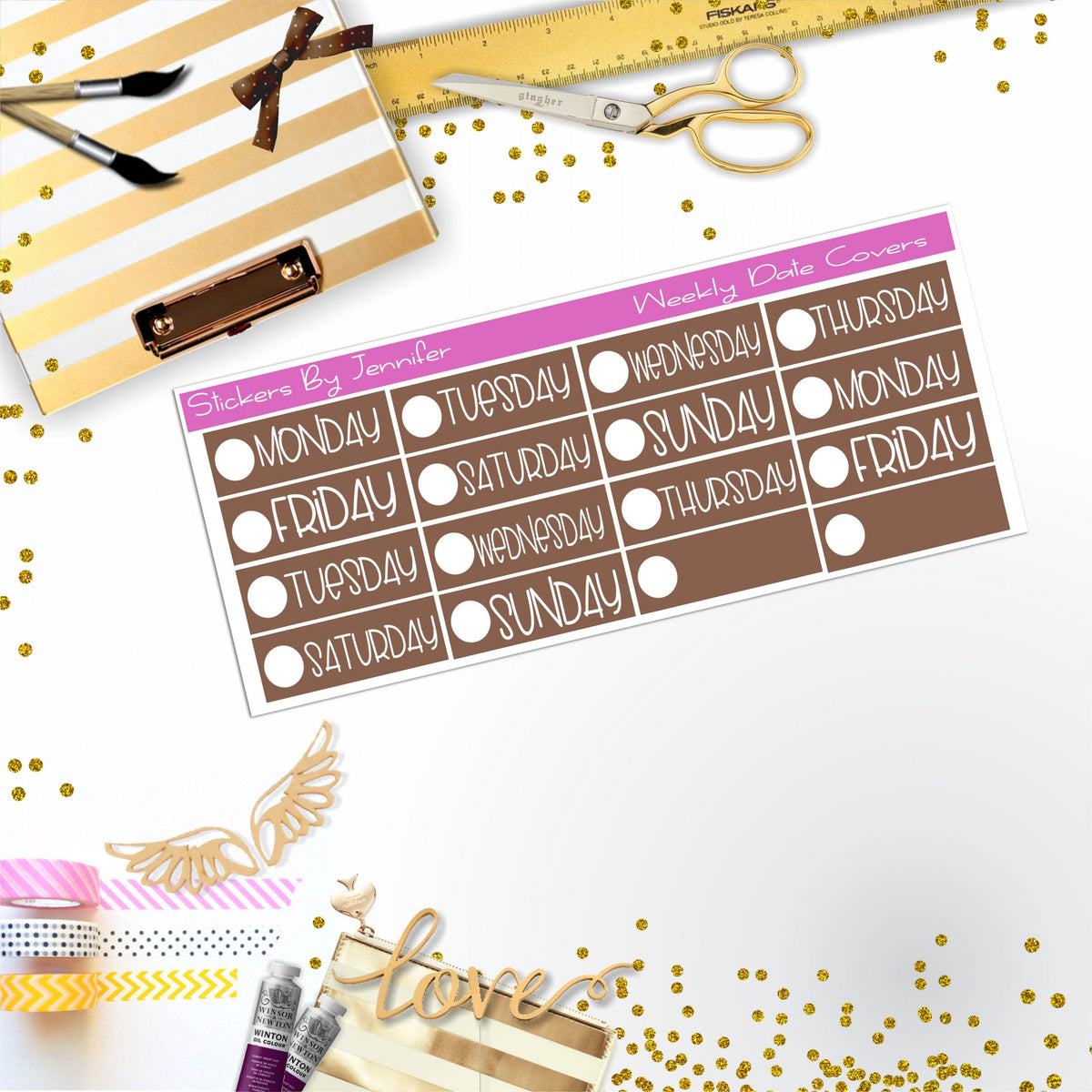 Weekly Date Covers P099 Planner Stickers, Journal Stickers, Functional Planner Stickers, Stationary Stickers