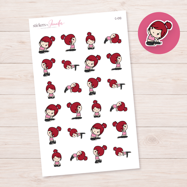 Yoga Practice Character Planner Stickers — light-skin red-haired | C-012