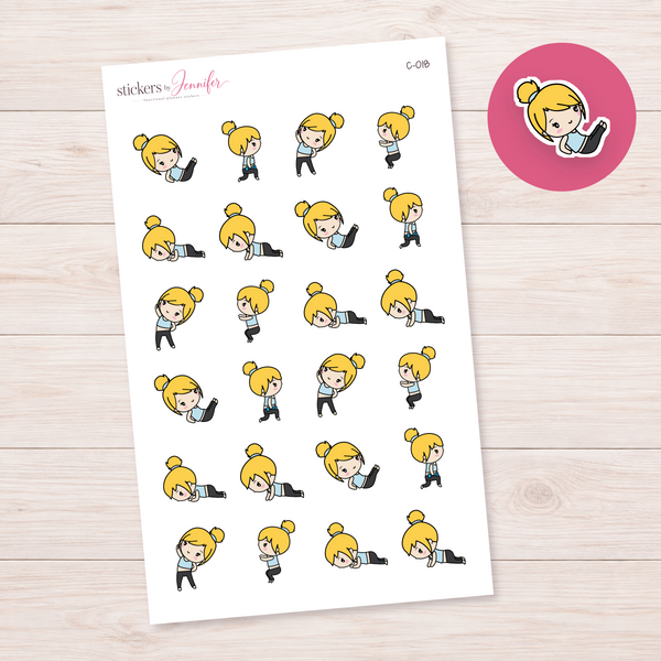 Fitness Exercises Character Planner Stickers — light-skin blonde | C-018