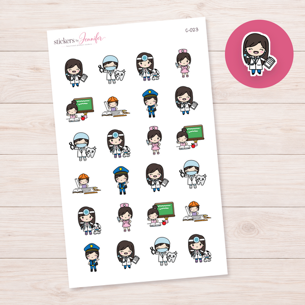 Work and Careers Character Planner Stickers — light-skin dark-haired | C-023