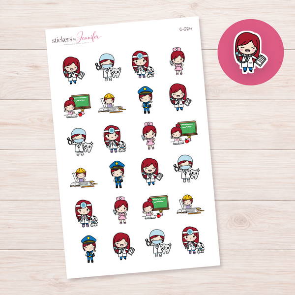 Work and Careers Character Planner Stickers — light-skin red-haired | C-024