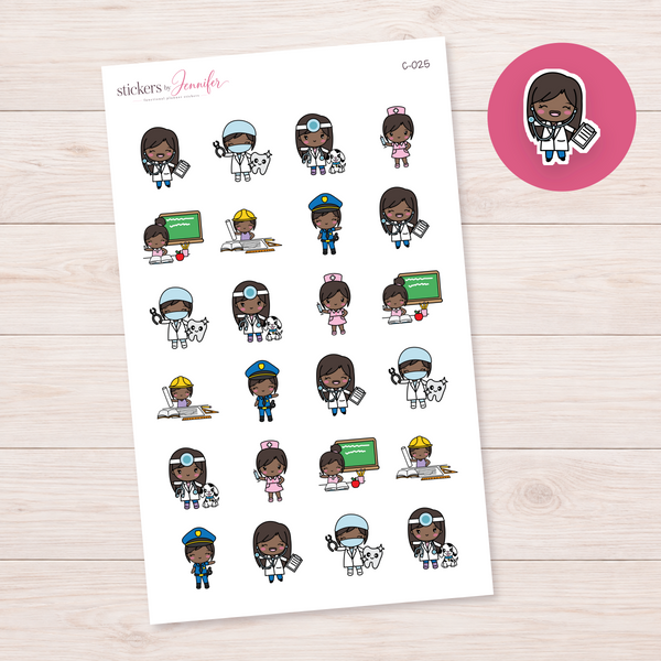 Work and Careers Character Planner Stickers — Black | C-025