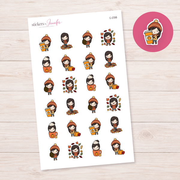 Autumn Activities Character Planner Stickers — light-skin dark-haired | C-038