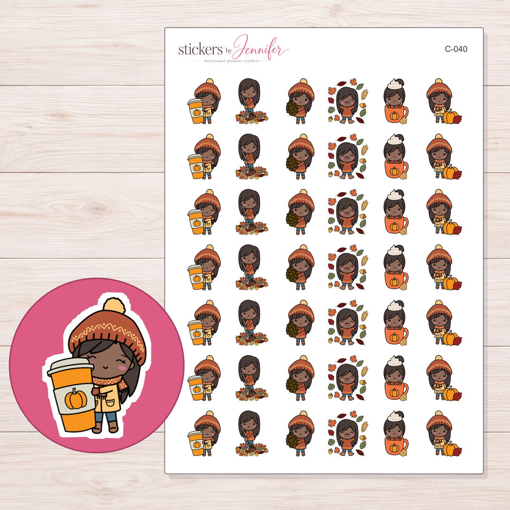 Autumn Activities Character Planner Stickers — Black | C-040