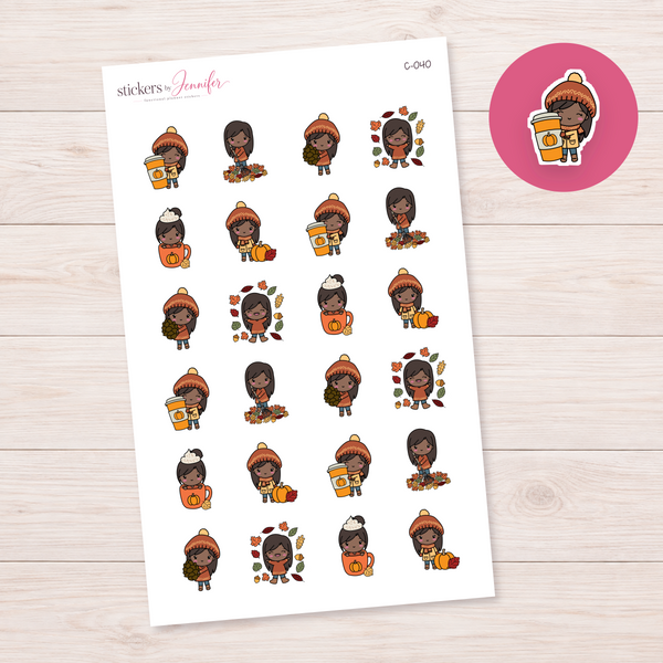 Autumn Activities Character Planner Stickers — Black | C-040