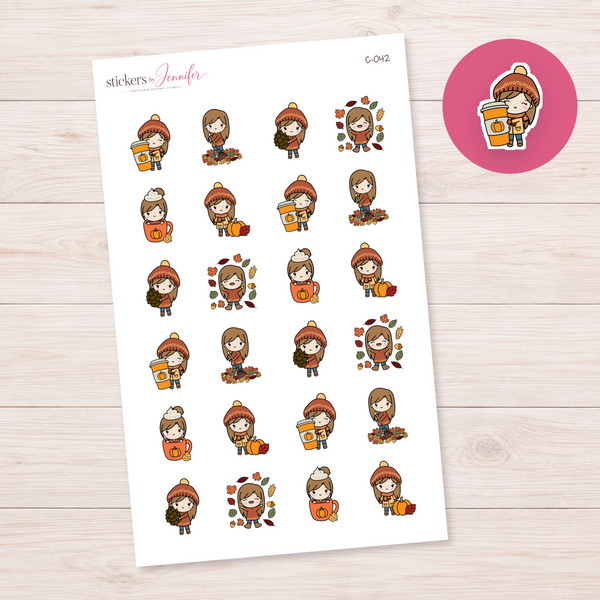 Autumn Activities Character Planner Stickers — light-skin light-brown-haired | C-042