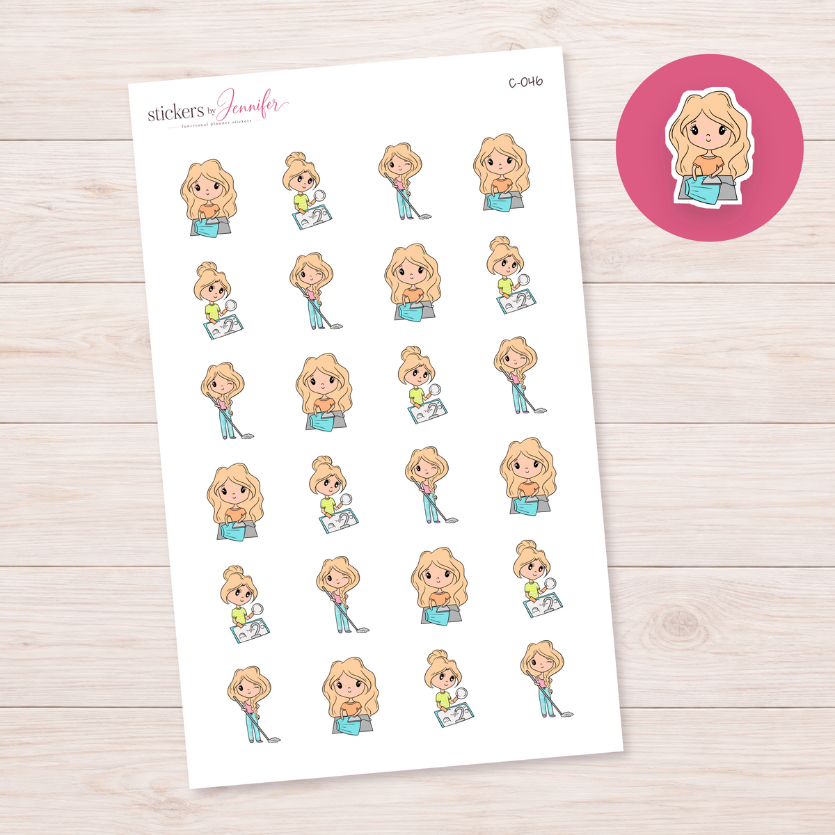 Home Chores Character Planner Stickers — light-skin blonde | C-046