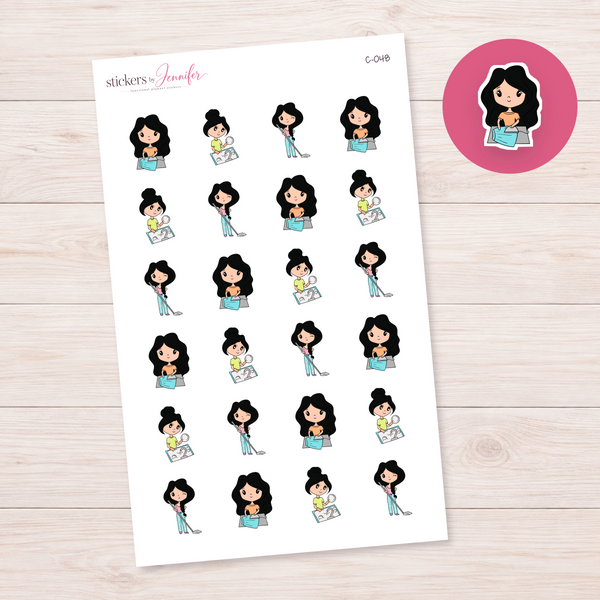 Home Chores Character Planner Stickers — light-skin black-haired | C-048