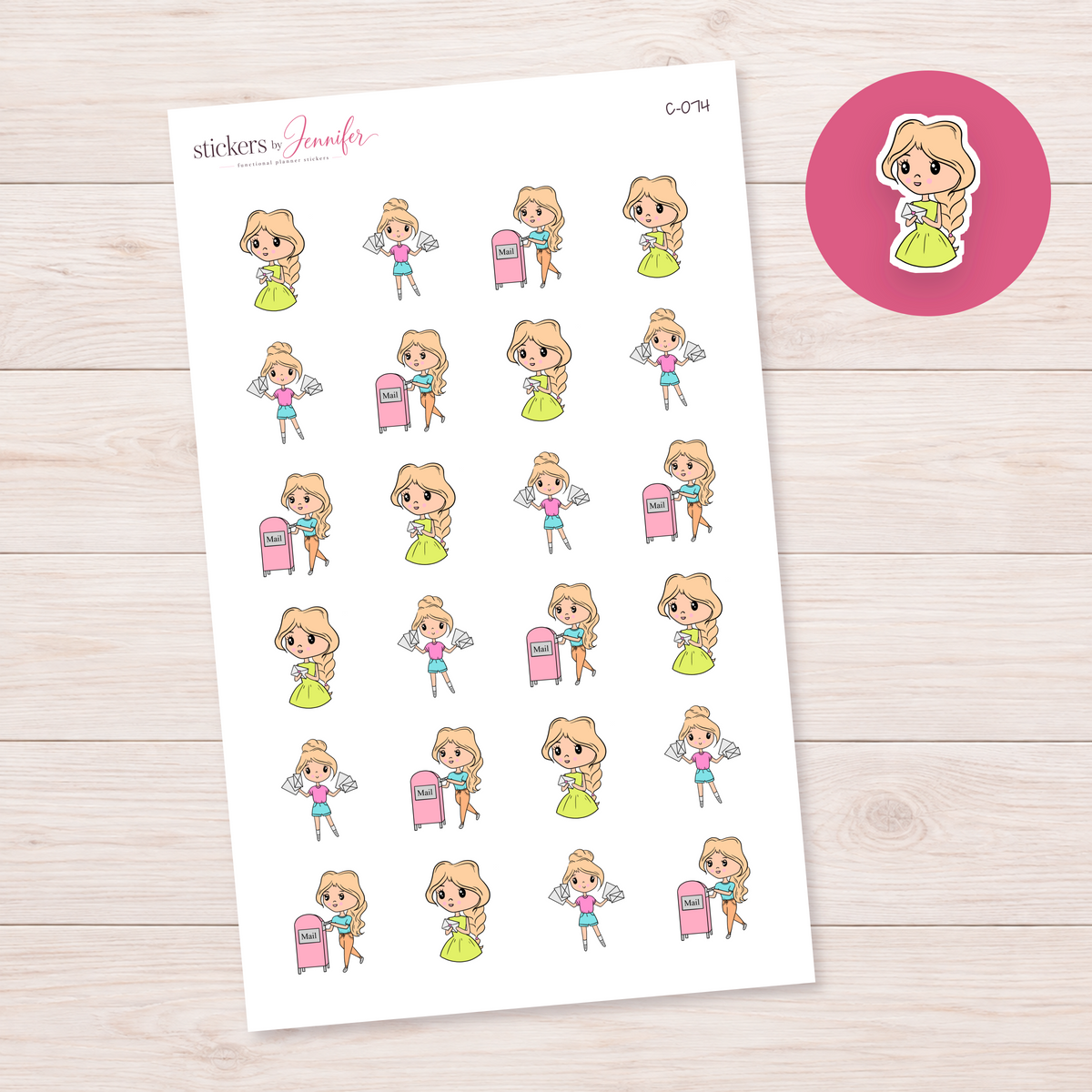 Happy Mail Errands Character Planner Stickers — light-skin blonde | C-074