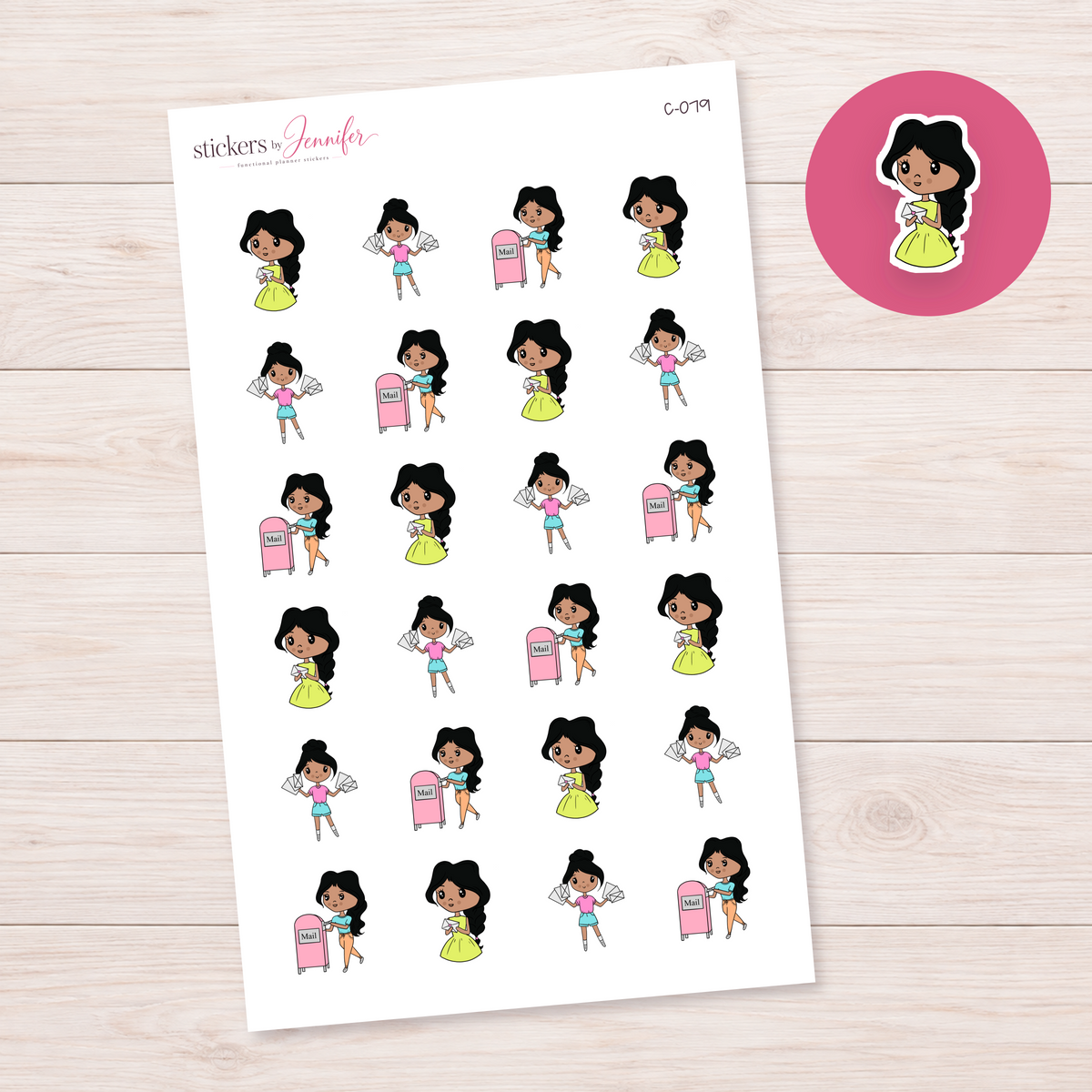 Happy Mail Errands Character Planner Stickers — Black black-haired | C-079
