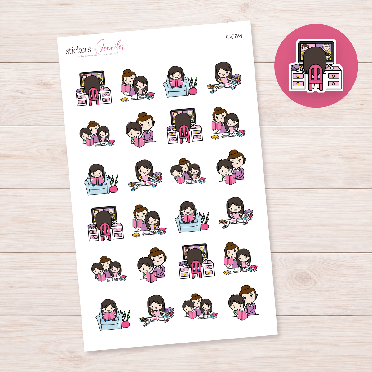 Learning at Home Character Planner Stickers — light-skin dark-haired | C-089