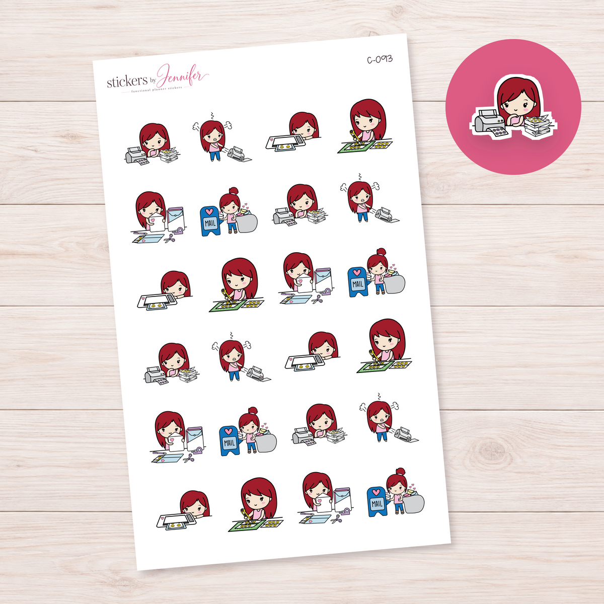 Sticker Shop Work Character Planner Stickers — light-skin red-haired | C-093