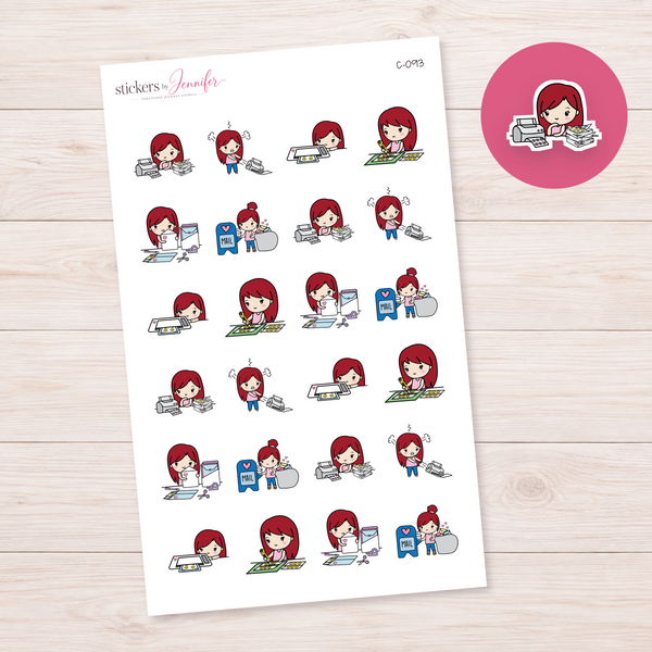 Sticker Shop Work Character Planner Stickers — light-skin red-haired | C-093