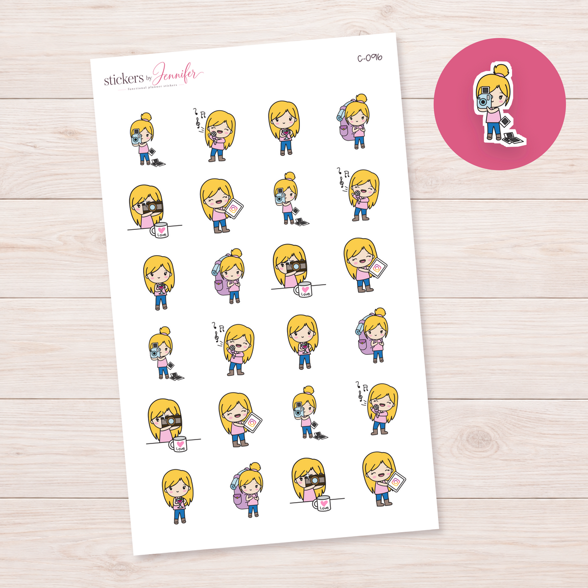 Everyday Chibi Activities Character Planner Stickers — light-skin blonde | C-096