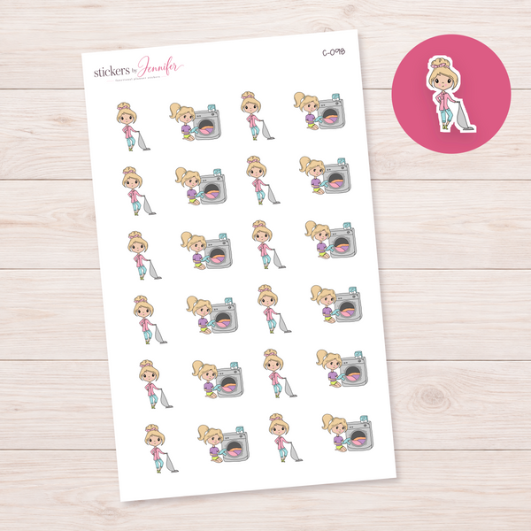 Laundry Day Character Planner Stickers — light-skin blonde | C-098