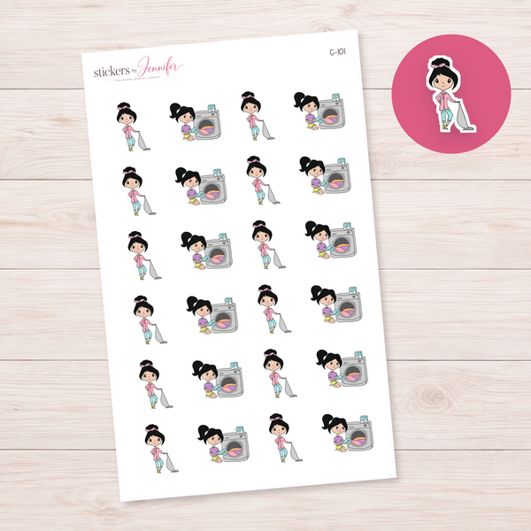 Laundry Day Character Planner Stickers — light-skin black-haired | C-101