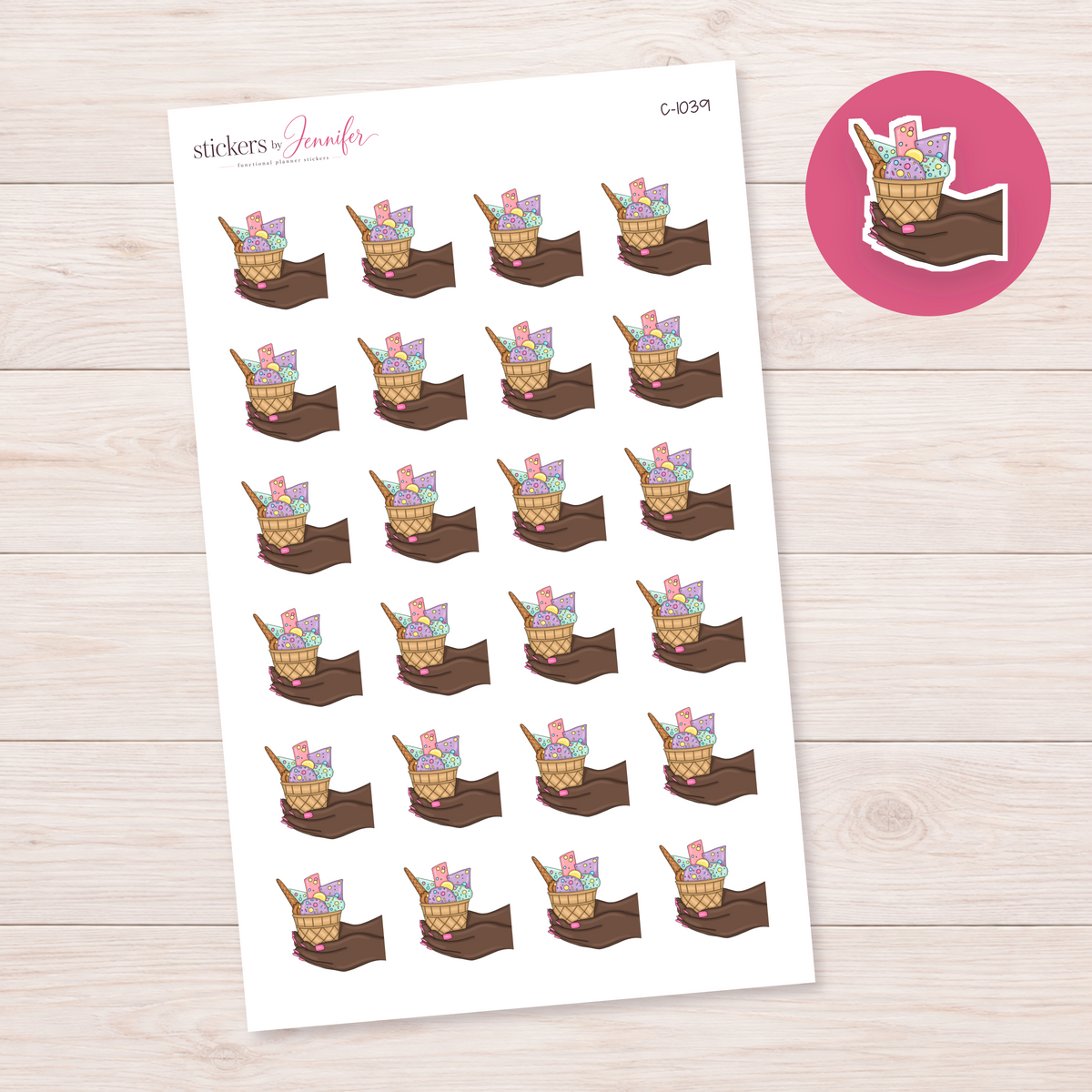 Decorated Ice Cream in Hands Planner Stickers | C-1039