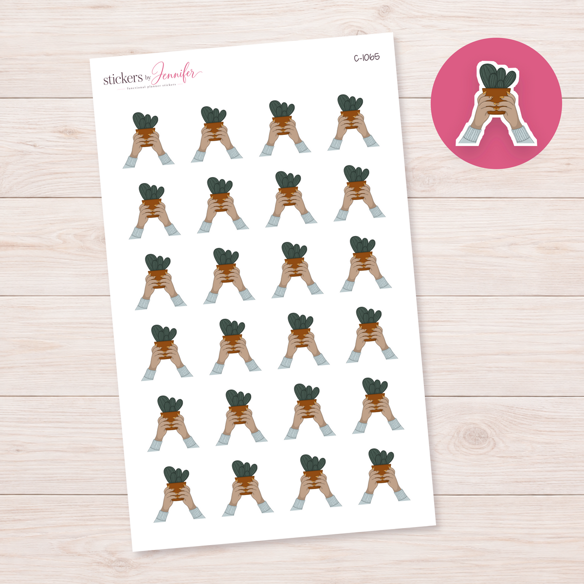 Cactus in Hands Planner Stickers | C-1065