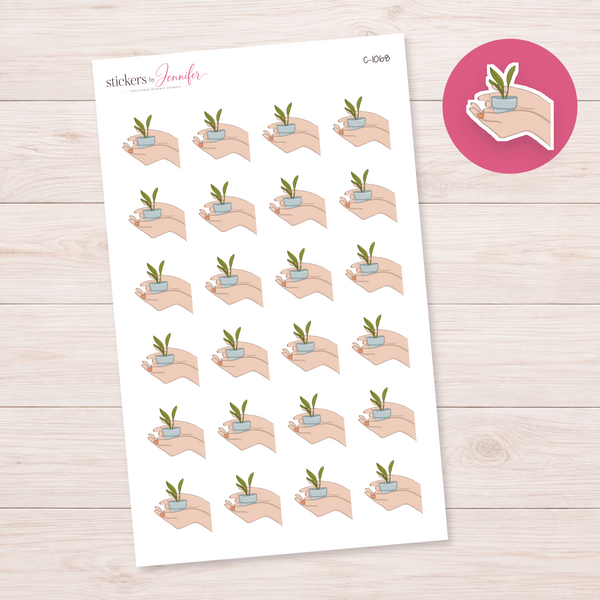 Tiny Plant in Hands Planner Stickers | C-1068
