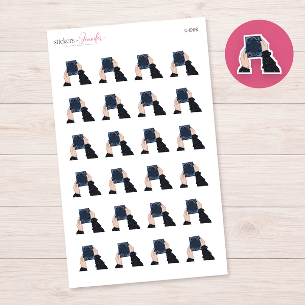 Blue Spell Book in Hands Planner Stickers | C-1088