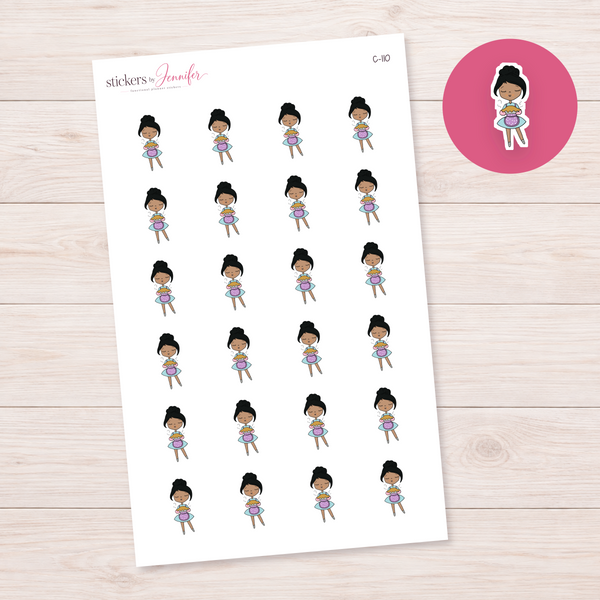 Baking Character — Black Hair Planner Stickers | C-110
