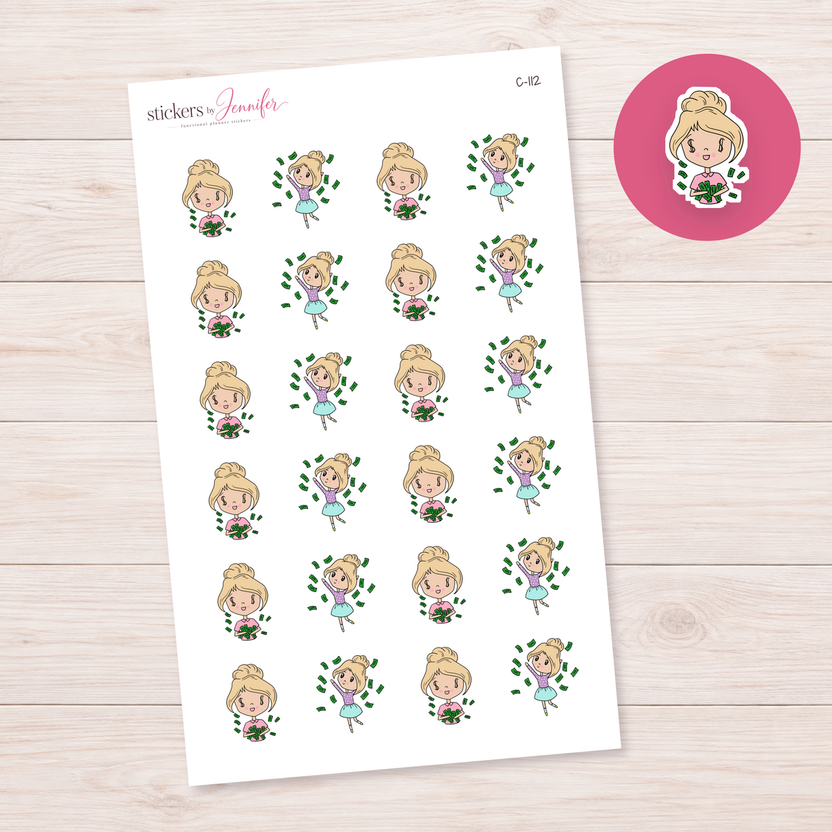Payday Celebration Character Planner Stickers — light-skin blonde | C-112