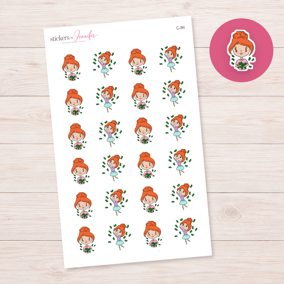 Payday Celebration Character Planner Stickers — light-skin red-haired | C-114