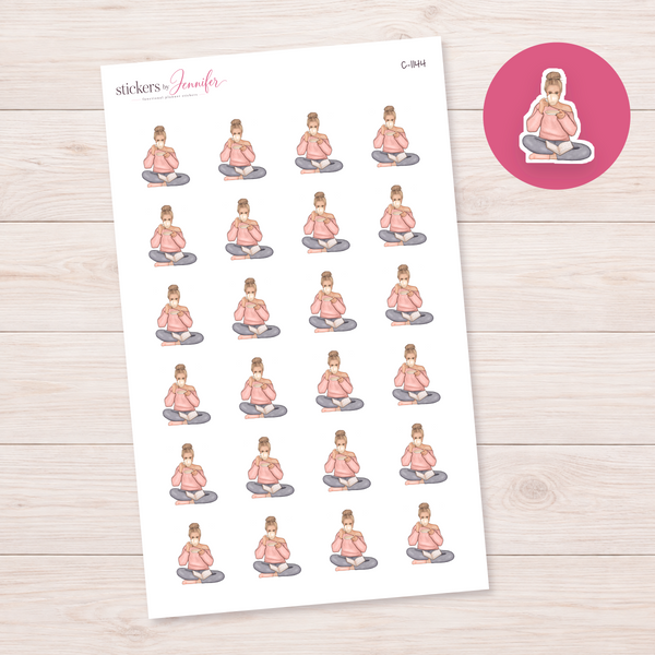 Cozy Seated Tea Character Planner Stickers | C-1144