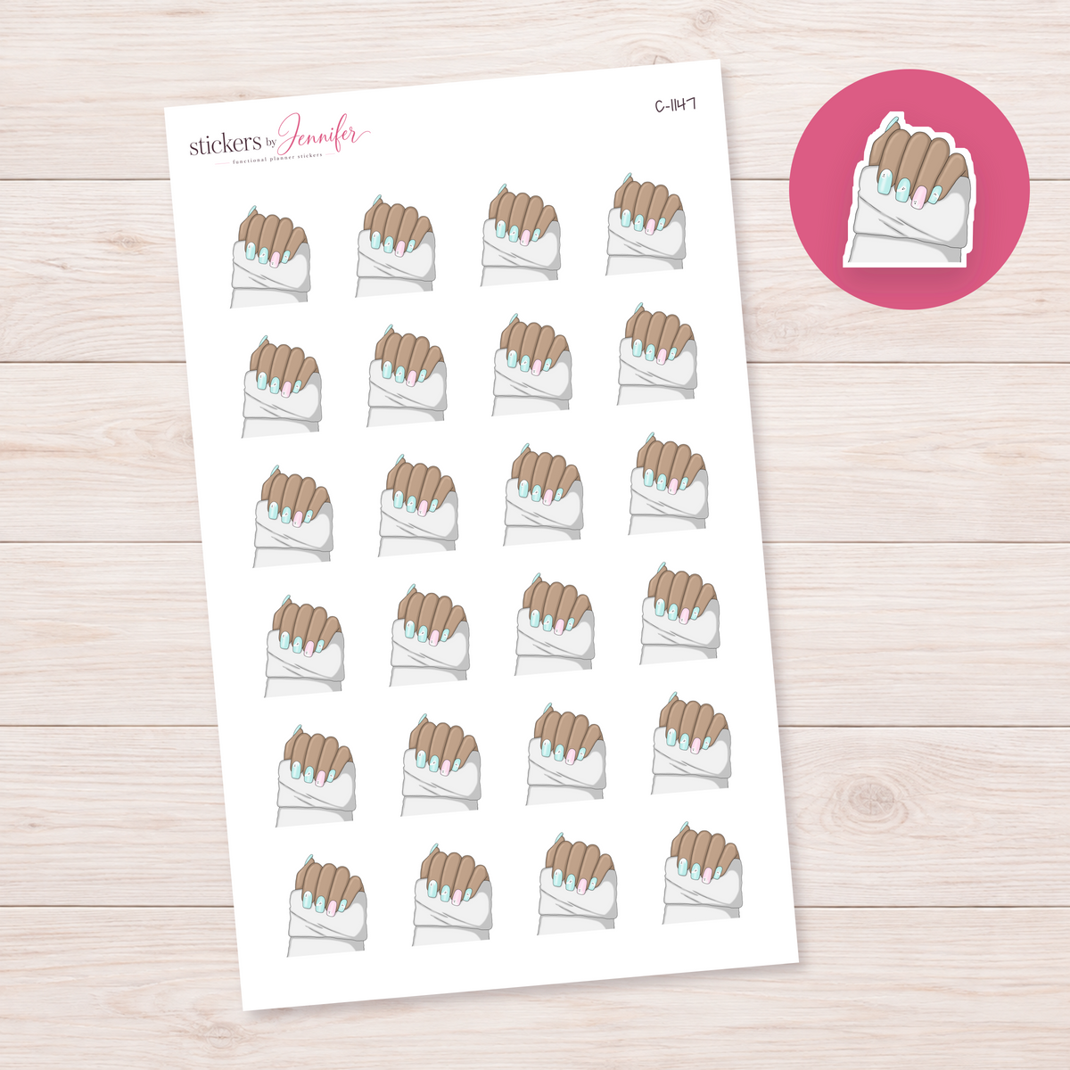 Pastel Mint Nails Planner Stickers | C-1147
