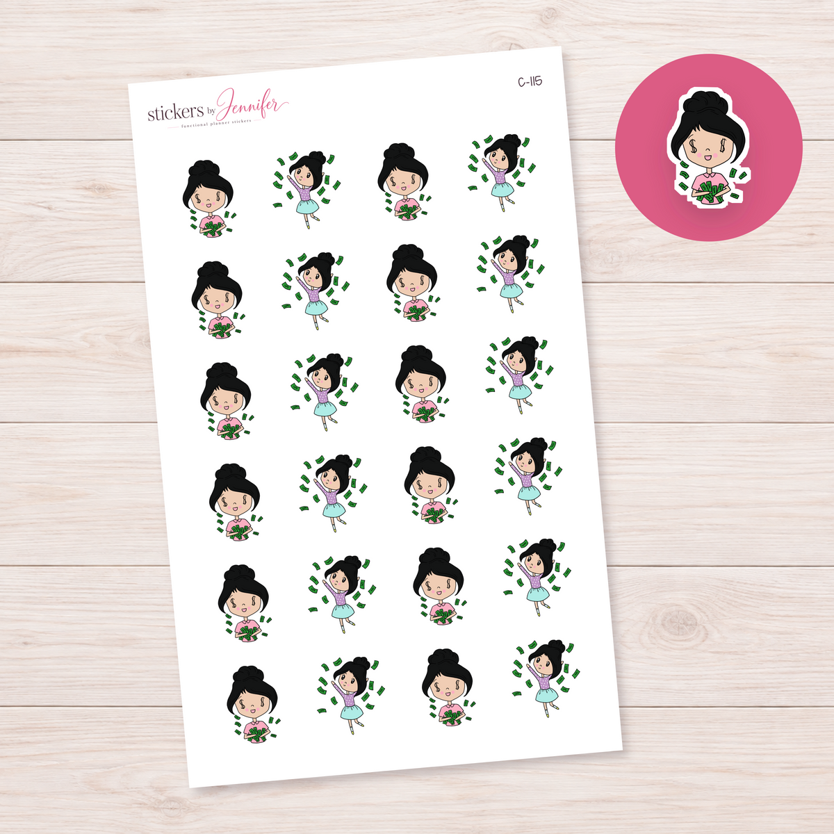 Payday Celebration Character Planner Stickers — light-skin black-haired | C-115