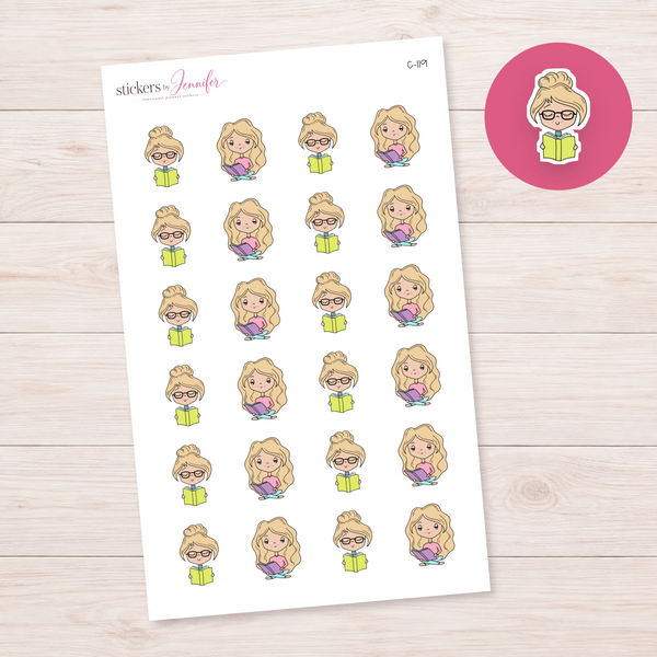 Reading Time Character Planner Stickers — light-skin blonde | C-119