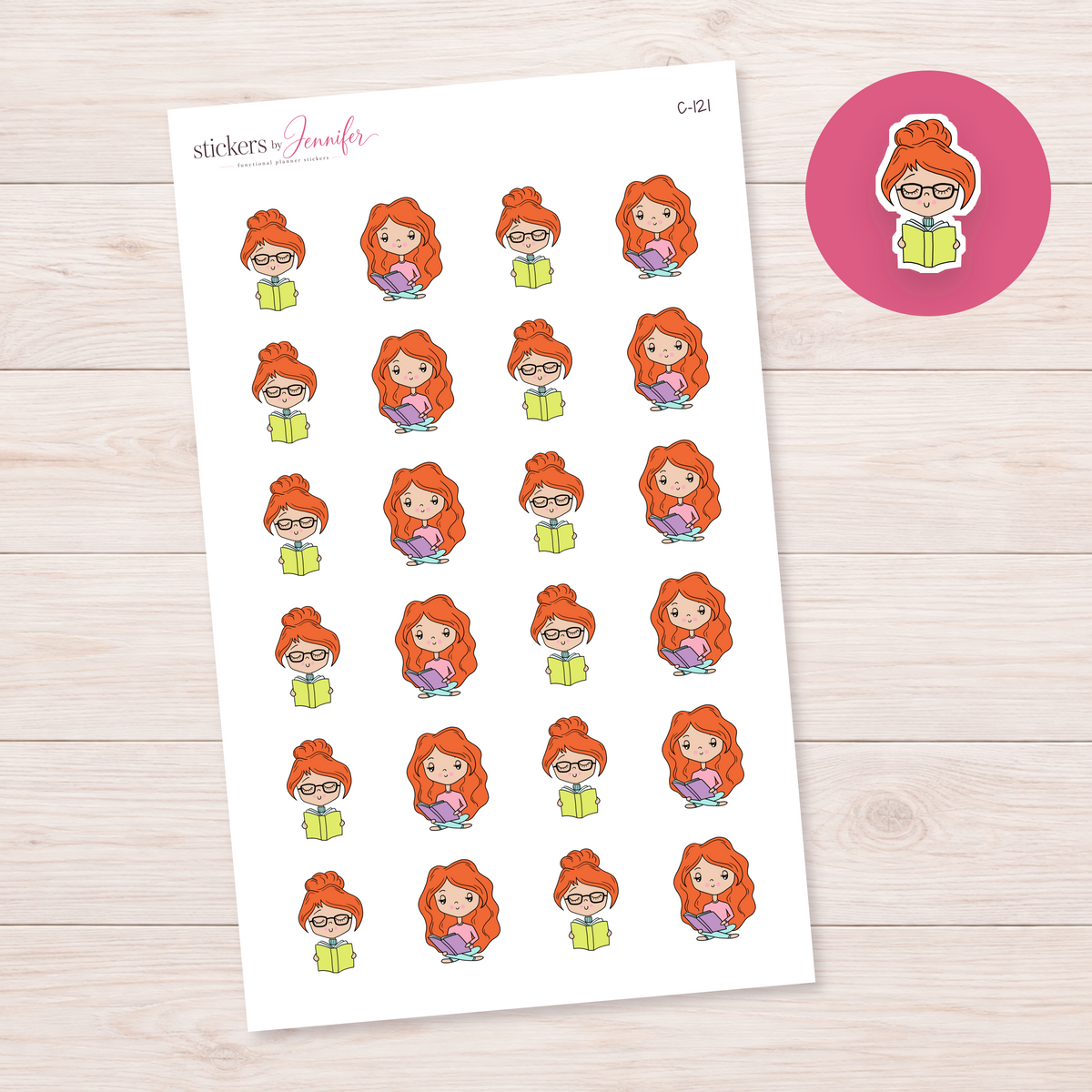 Reading Time Character Planner Stickers — light-skin red-haired | C-121