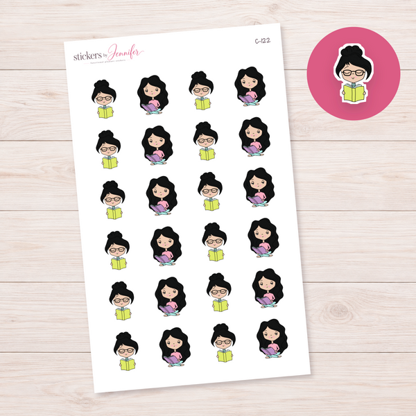 Reading Time Character Planner Stickers — light-skin black-haired | C-122